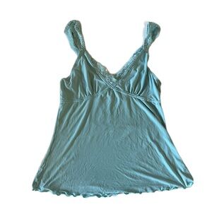 Teal Lace Trim Sleeveless Top